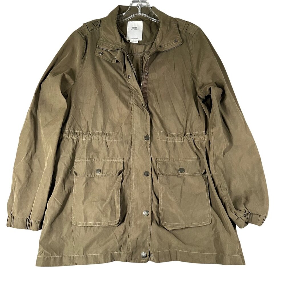 Iris Los Angeles Womens L Green Utility Militar Front Zip Button Jacket - Picture 1 of 13